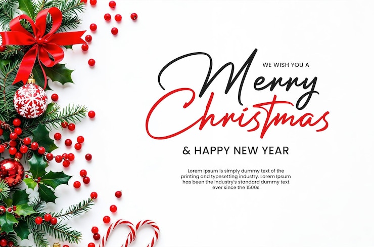 PSD festive merry christmas and new year holiday vector poster banner design download