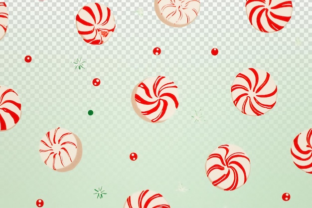 festive peppermint candies and holly berries on soft green background