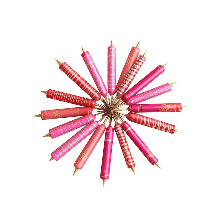 PSD festive pink and gold candles arranged in a starburst pattern