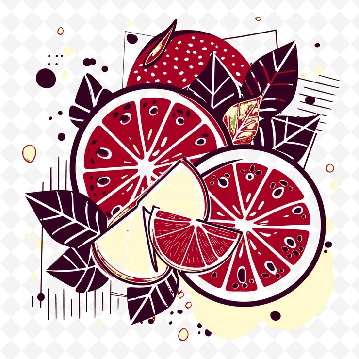 PSD festive pomelo fruit with pop art pomelo with bright and bol png inspired lunar icon designs