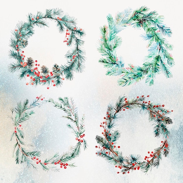 Festive wreaths for holiday design element psd set