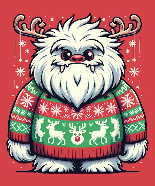 PSD festive yeti in ugly christmas sweater