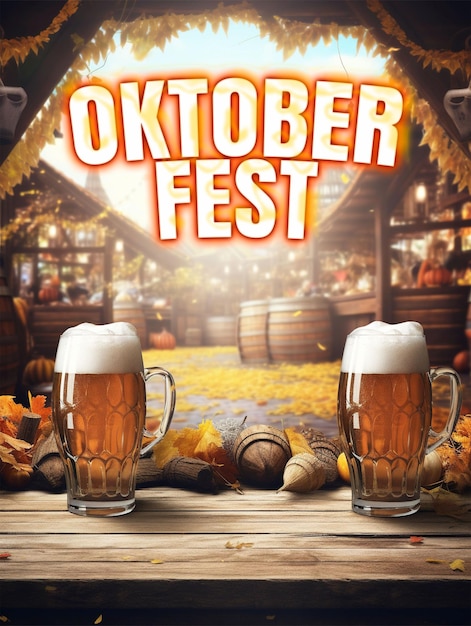 PSD festiwal piwa oktoberfest w mediach społecznościowych post projekt plakatu z szklanką piwa w tle