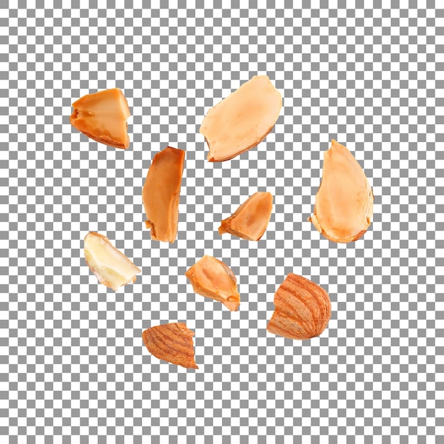 PSD few pieces of almonds isolated on transparent background