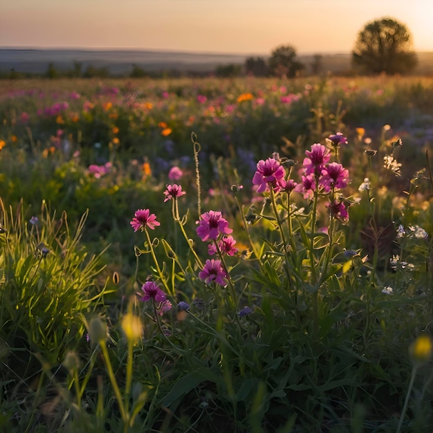 PSD field of colorful wildflowers in the morning