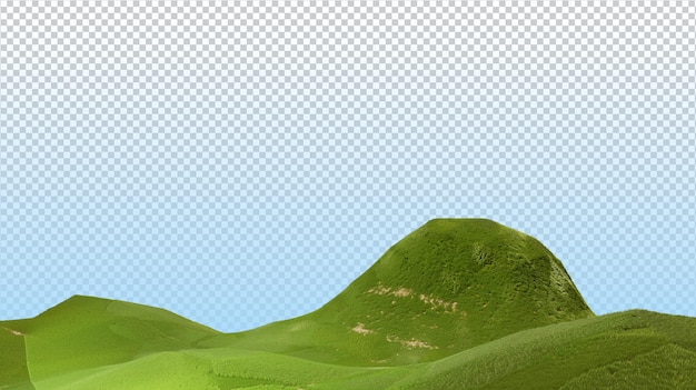 PSD campo di erba verde, rendering 3d. paesaggio con una collina. la trama dell'erba del prato verde.