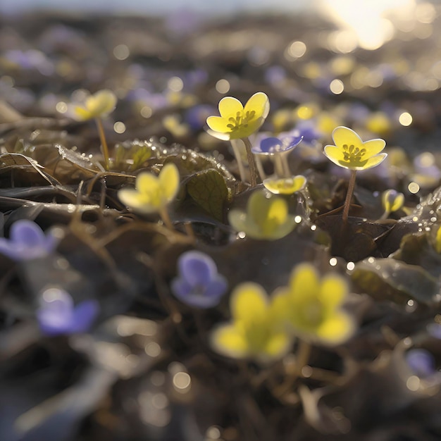 PSD field of hepatica americana flowers wildflower illustration