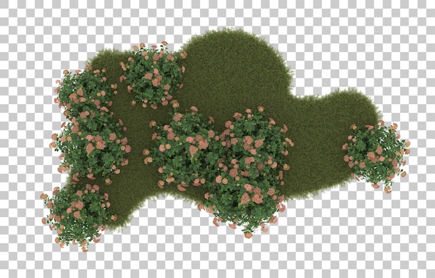 透明な背景に花を持つ芝生のフィールド。 3 d レンダリング - イラスト