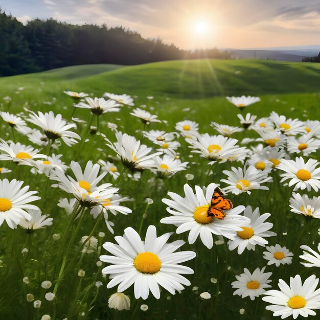 PSD a field of white daisies in the spring season aigenerated