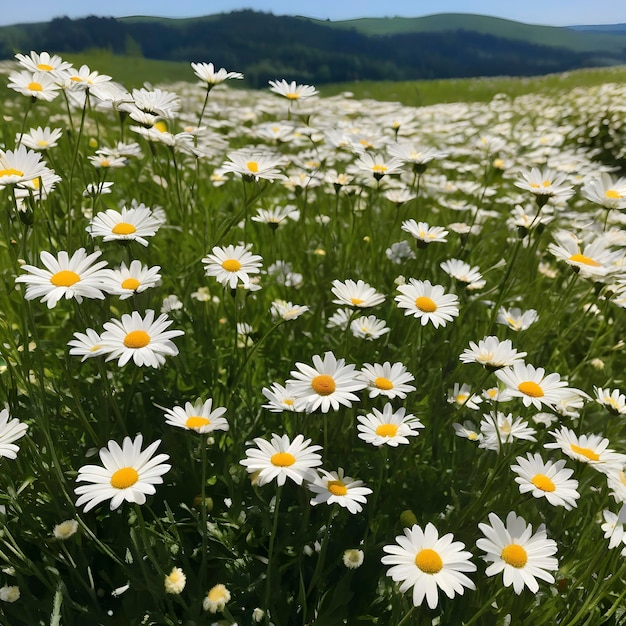 PSD un campo di margherite bianche nella stagione primaverile aigenerato.