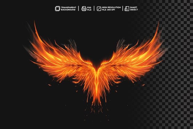 PSD fierce firestorm wings fire burning wings effect on transparent background