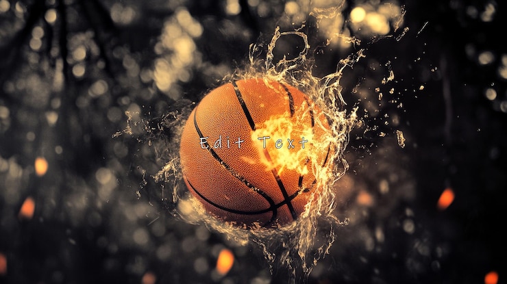 PSD fiery basketball exploding with energy