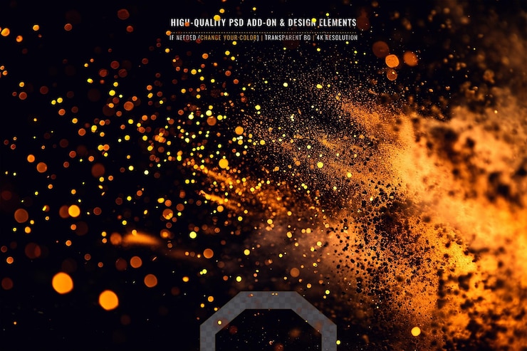 PSD fiery flames with sparks on tranparent background