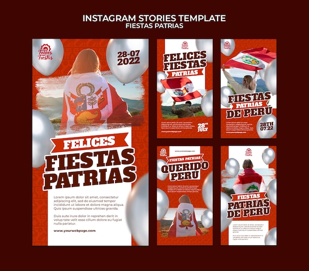 Fiestas patrias instagram stories collection with balloons design