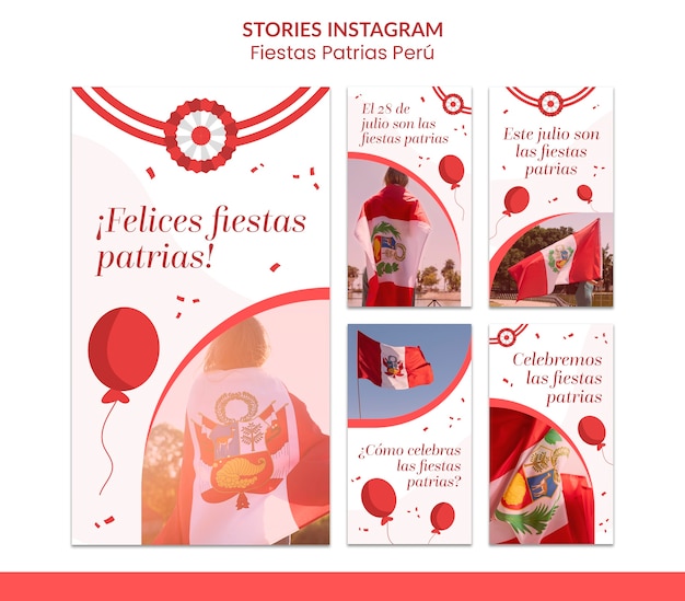 Fiestas patrias instagram stories collection with balloons design