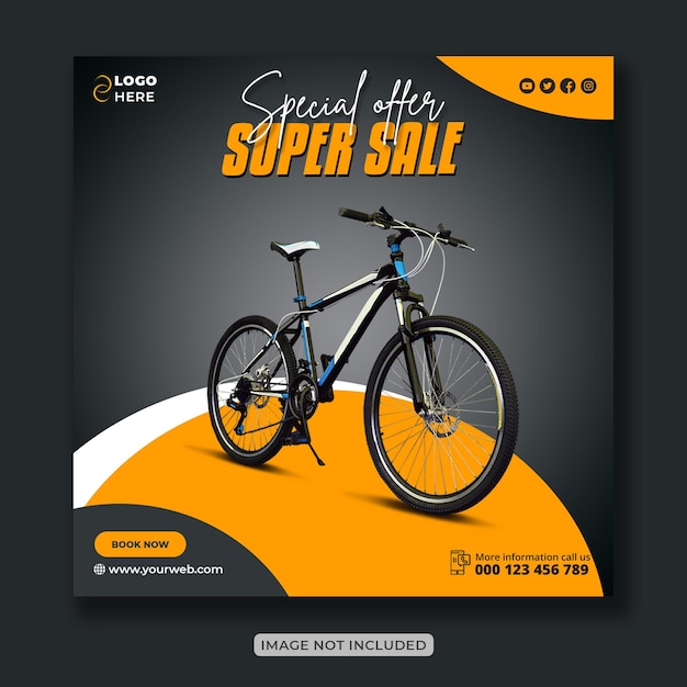 PSD fietsverkoop creatieve instagram-post en bannerontwerp voor sociale media of vierkante flyer-sjabloon premium
