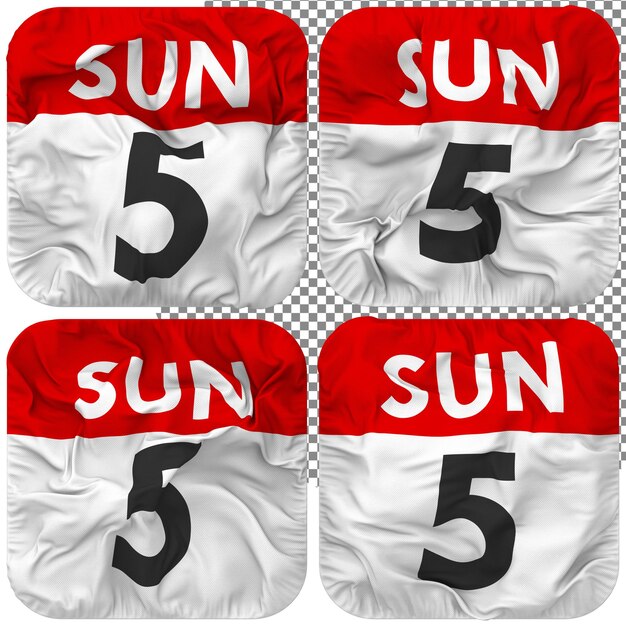 Fifth 5th sunday date calendar icon isolated four waving style bump texture 3d rendering