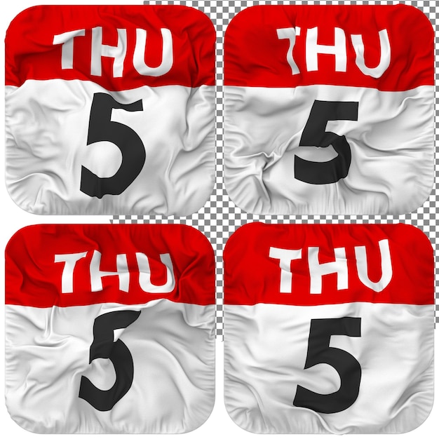 Fifth 5th Thursday Date Calendar Icon Isolated Four Waving Style Bump Texture 3D Rendering