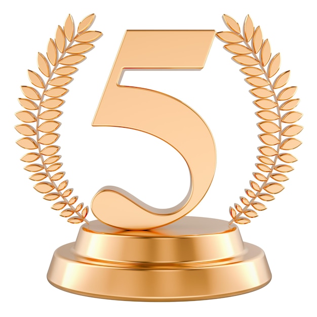 fifth place golden trophy cup 3d rendering isolated on transparent background