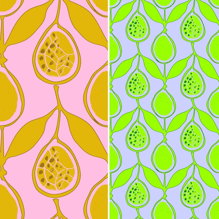 PSD fig with half silhouette and rustic design with trellis patt tropical fruit pattern vector design
