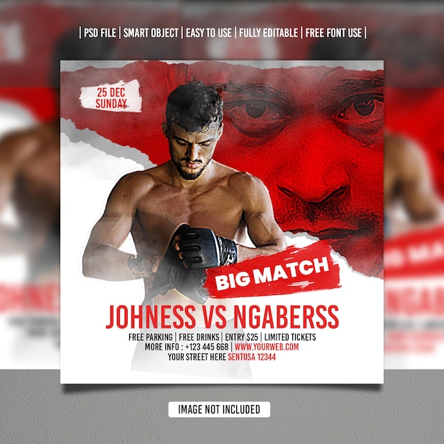 Fight flyer social media postsjabloon premium psd