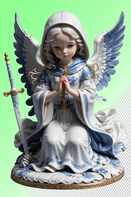 Una statuetta di un angelo con una spada in mano