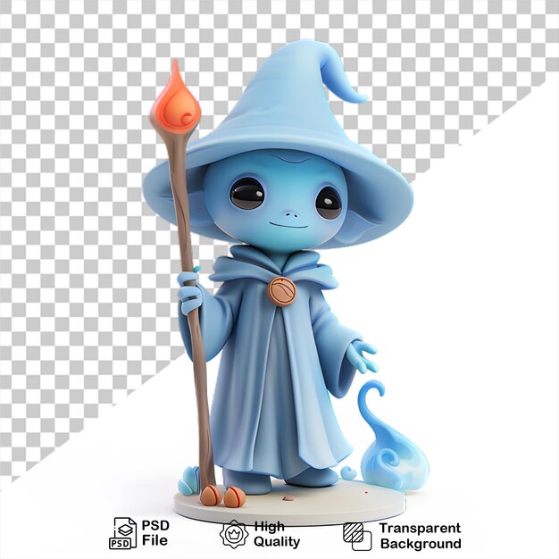 PSD a figurine of a blue alien with a broom and a firewood on transparent background