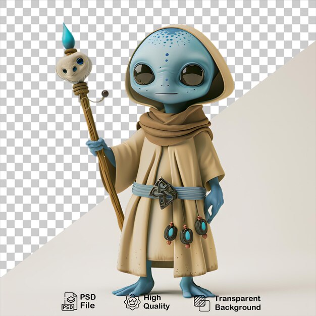 PSD a figurine of a blue alien with a broom and a firewood on transparent background