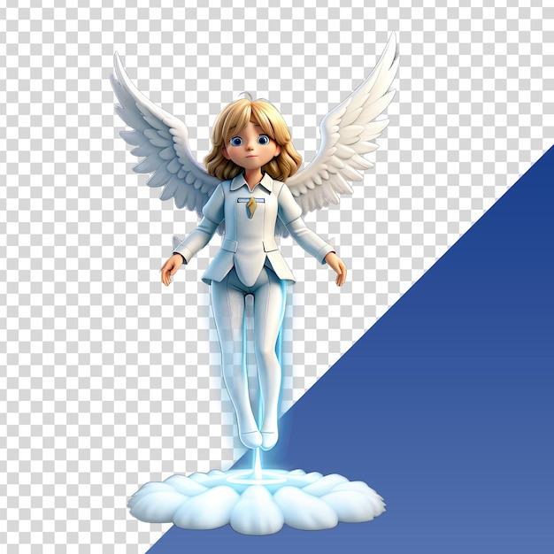 A figurine of a female angel on a cloud with an arrow behind it