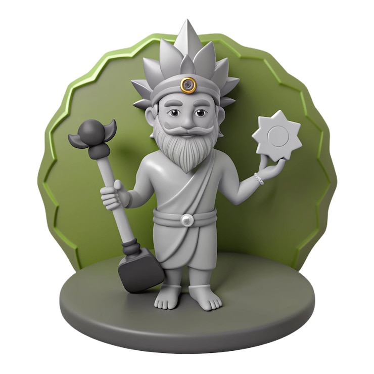 PSD a figurine of a god holding a star and a sword