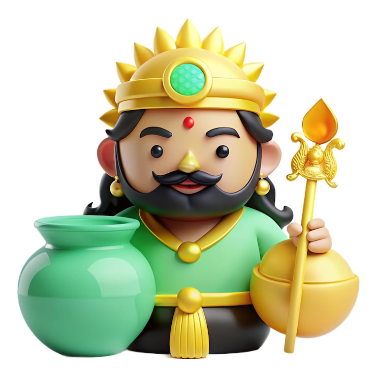 PSD a figurine of a god with a gold crown and a green pot