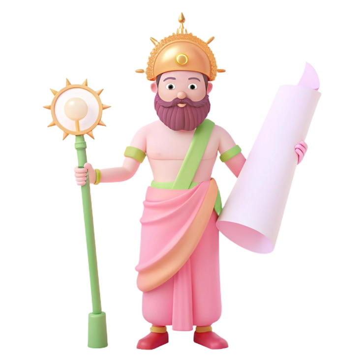 PSD a figurine of a god with a pink robe holding a large white and green object