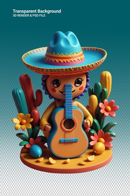 PSD a figurine of a guitar with a blue hat on it