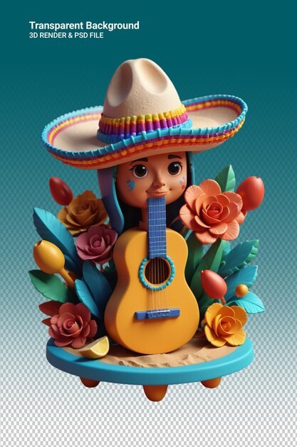 PSD a figurine of a little boy wearing a sombrero and holding a guitar