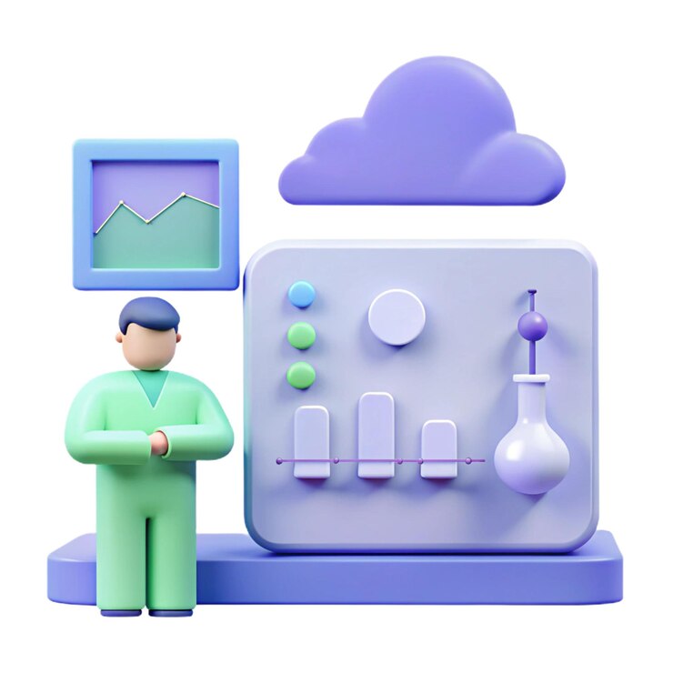 PSD a figurine of a man next to a cloud that says quot test quot