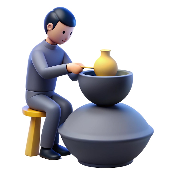 PSD a figurine of a man cooking in a bowl with a pot on the table