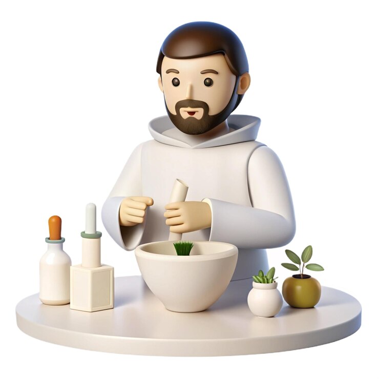 PSD a figurine of a man cooking in a bowl with a spoon in it