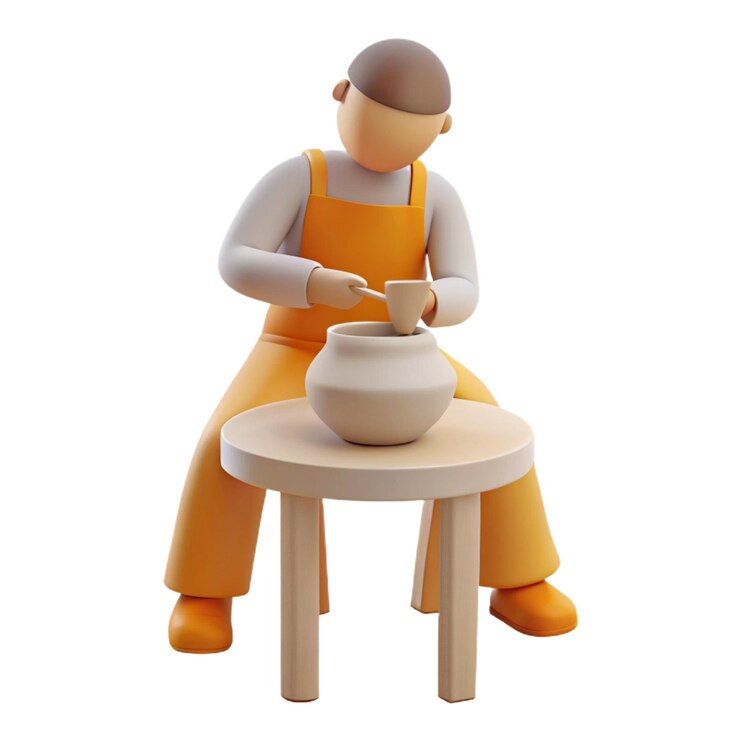 PSD a figurine of a man mixing a bowl with a bowl on it
