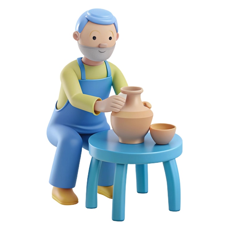 PSD a figurine of a man with a blue hat and a blue apron on