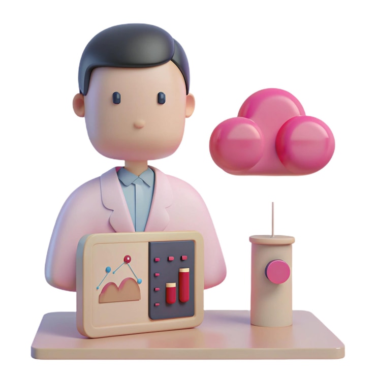 PSD a figurine of a man with a pink box of m amp m