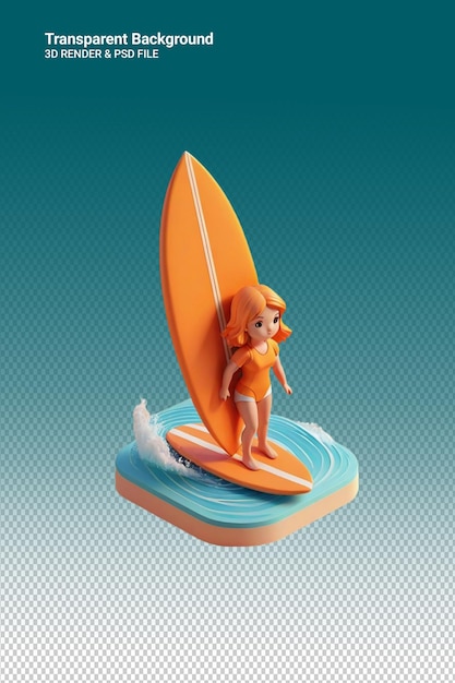 PSD a figurine of a surfer on a surfboard with a surfboard on the top