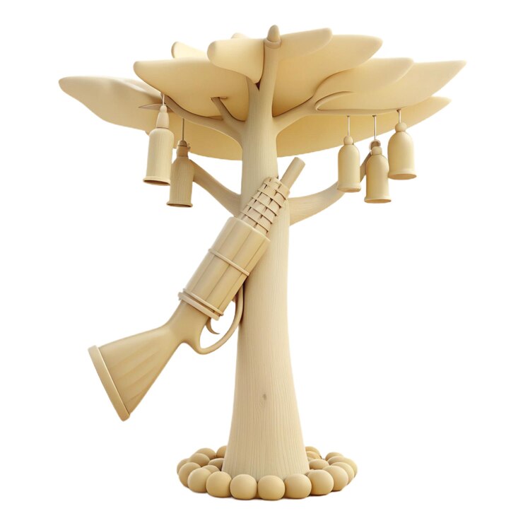PSD a figurine of a trumpet with a tree in the background