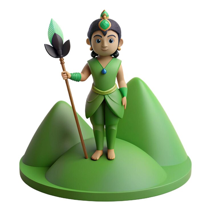 PSD a figurine of a warrior with a green umbrella