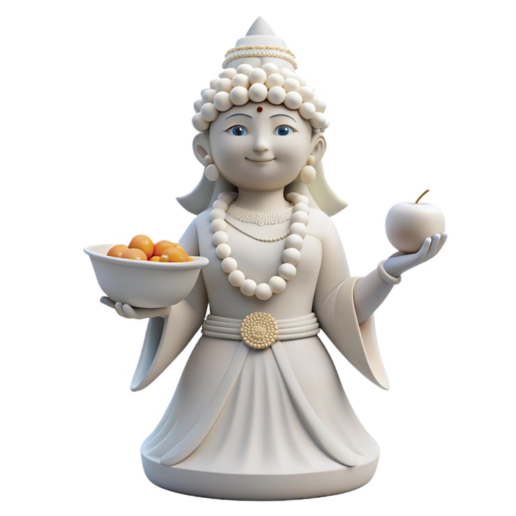 PSD a figurine of a woman holding a bowl of fruit
