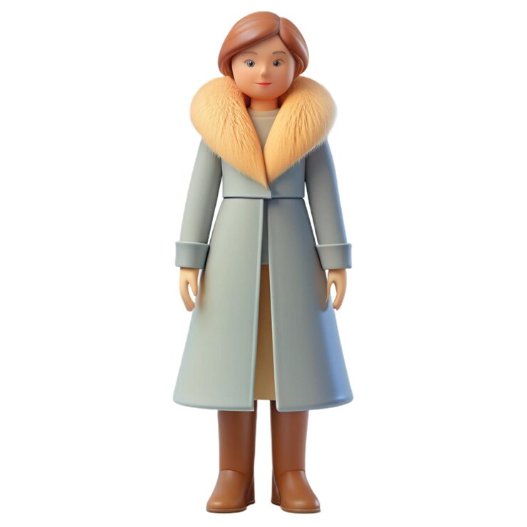 PSD a figurine of a woman wearing a coat with a fur coat and a fur coat