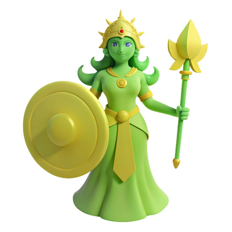 PSD a figurine of a woman with a shield and shield on her head