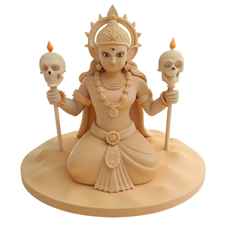 PSD a figurine of a woman with a sword and a skull on it