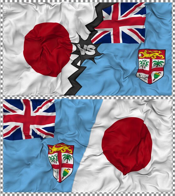 Fiji versus Japan Half Combined Flag Cloth Bump Texture 3D Rendering