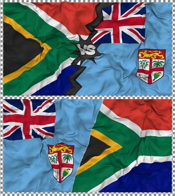 Fiji versus Zuid-Afrika Half gecombineerde vlag Cloth Bump Texture 3D Rendering