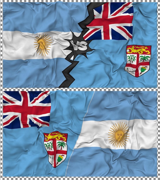 fiji vs argentina half combined flag cloth bump texture 3d rendering
